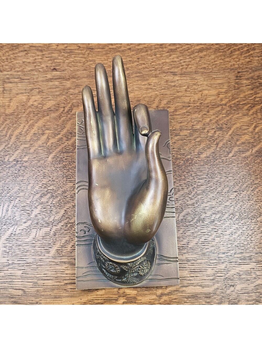 Vintage Buddha Hand Sculpture Vitarka Mudra Bronze Tone Asian Decor 10"